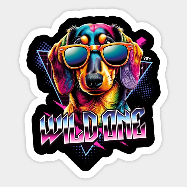 Wild One Dachshund Dog Sticker by Miami Neon Designs